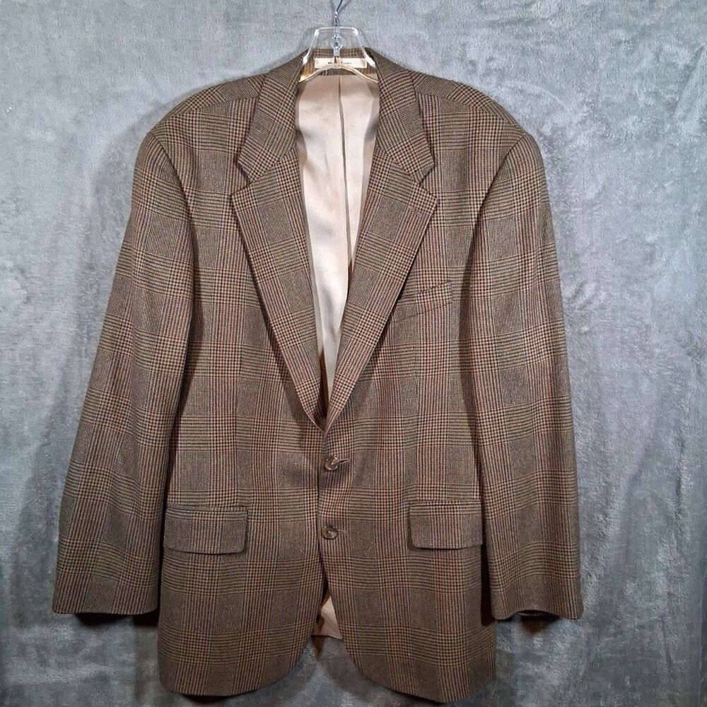 Vtg Chaps Ralph Lauren Blazer 44r Jacket Sport Coat Glen Check Wool Silk
